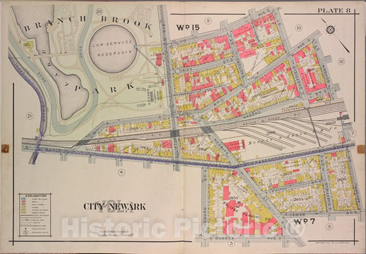 Historic Map - 1911 Newark, New Jersey (N.J.), V. 1, Double Page Plate No. 8 [7Th Ave, Boyden St, James St, Sussex Ave, Orange St, Morris Canal] - Vintage Wall Art