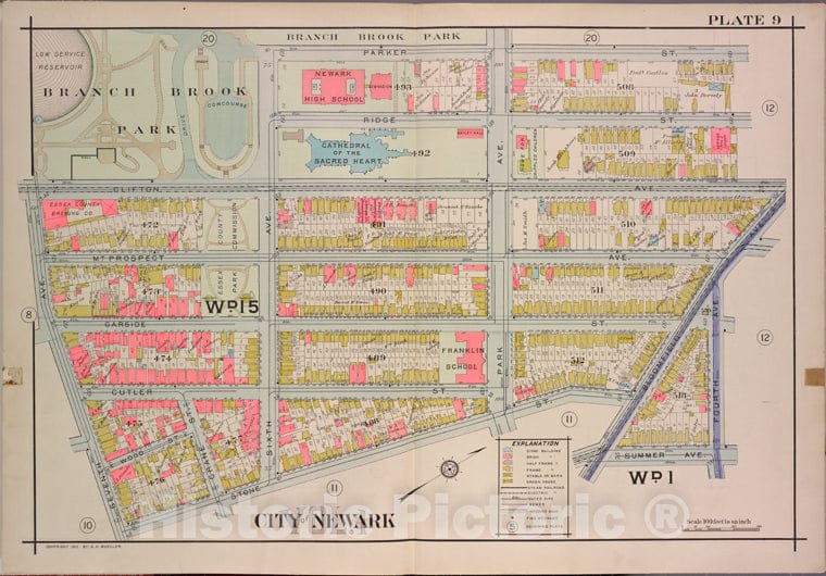 Historic Map - 1911 Newark, New York (N.Y.),Parker St, 4Th Ave, Stone St, 7Th Ave. - Vintage Wall Art