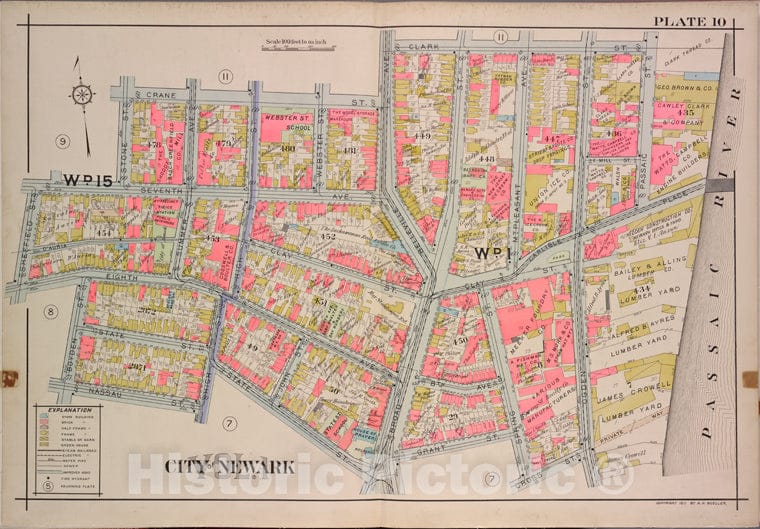 Historic 1911-12 Map - Newark, V. 1, Double Page Plate No. 10 [Map Bounded By Crane St. - Newark (N.J. - Vintage Wall Art