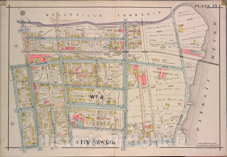 Historic Map - 1911 Newark, New Jersey (N.J.), V. 1, Double Page Plate No. 15 [Second River, Passaic River, Grafton Ave, Clifton Ave.] - Vintage Wall Art