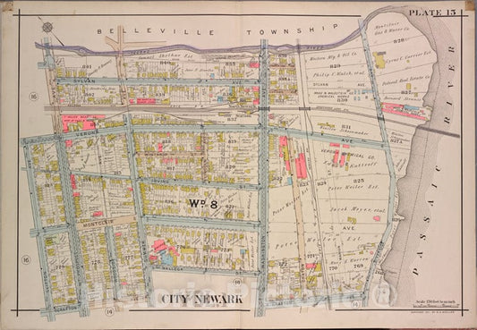 Historic Map - 1911 Newark, New Jersey (N.J.), V. 1, Double Page Plate No. 15 [Second River, Passaic River, Grafton Ave, Clifton Ave.] - Vintage Wall Art