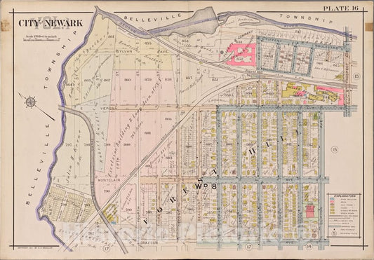 Historic Map - 1911 Newark, New Jersey (N.J.), V. 1, Double Page Plate No. 16 [Second River, Prospect Ave, Clifton Ave, Grafton Ave.] - Vintage Wall Art