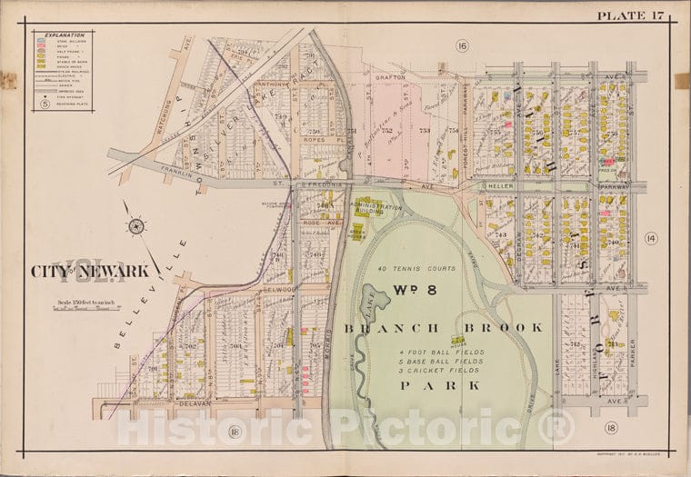 Historic Map - 1911 Newark, New Jersey (N.J.), V. 1, Double Page Plate No. 17 [Grafton Ave, Parker St, Delavan Ave, Watchung Ave.] - Vintage Wall Art