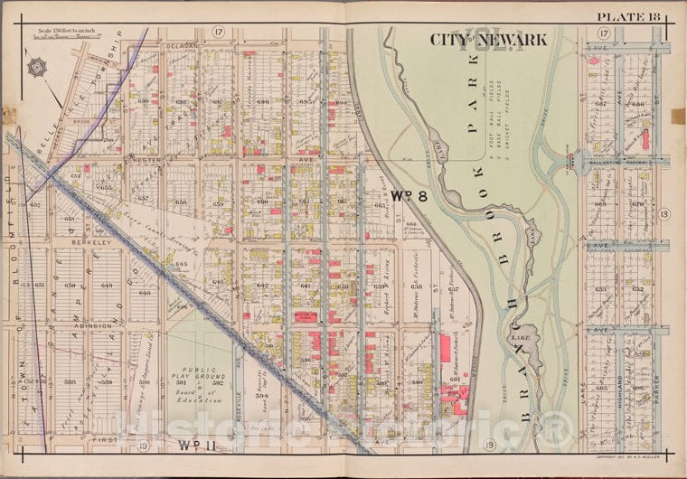 Historic Map - 1911 Newark, New Jersey (N.J.), V. 1, Double Page Plate No. 18 [Delavan Ave, Parker St, 1St Ave, N. 15Th St.] - Vintage Wall Art