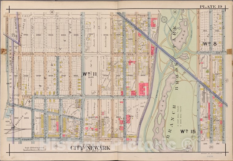 Historic Map - 1911 Newark, New York (N.Y.),1St Ave, Parker St, 4Th Ave, Lawton St. - Vintage Wall Art