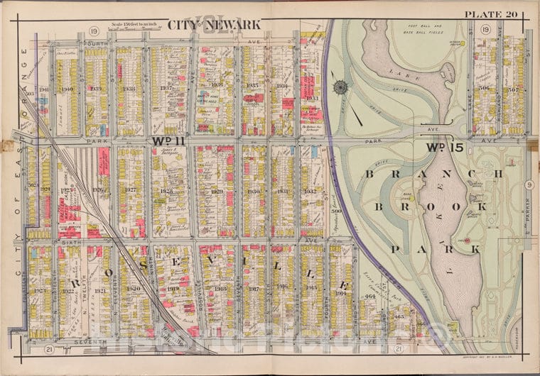 Historic Map - 1911 Newark, New York (N.Y.),4Th Ave, Parker St, 7Th Ave, N. 14Th St. - Vintage Wall Art