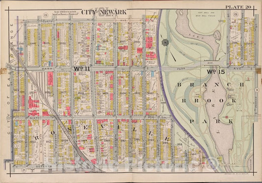 Historic Map - 1911 Newark, New York (N.Y.),4Th Ave, Parker St, 7Th Ave, N. 14Th St. - Vintage Wall Art