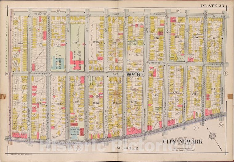 Historic Map - 1911 Newark, New Jersey (N.J.), V. 1, Double Page Plate No. 23 [12Th Ave, Bank St, Hunterdon St, S. Orange Ave, S. 12Th St.] - Vintage Wall Art