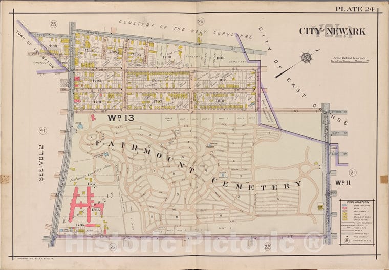 Historic Map - 1911 Newark, New Jersey (N.J.), V. 1, Double Page Plate No. 24 [Grove St, Central Ave, S. 12Th St, S. Orange Ave.] - Vintage Wall Art