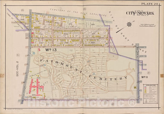 Historic Map - 1911 Newark, New Jersey (N.J.), V. 1, Double Page Plate No. 24 [Grove St, Central Ave, S. 12Th St, S. Orange Ave.] - Vintage Wall Art