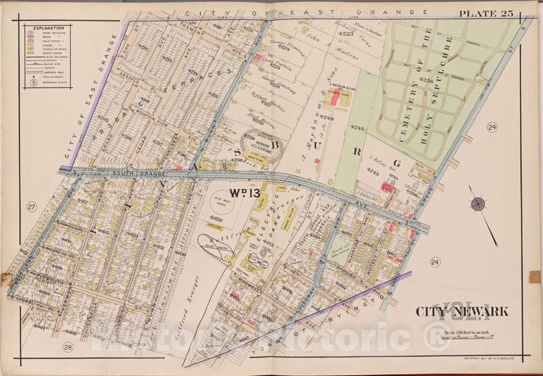 Historic 1911-12 Map - Newark, V. 1, Double Page Plate No. 25 [Map Bounded By Grove St, W. End Ave, Oak St.] - Newark (N.J. - Vintage Wall Art