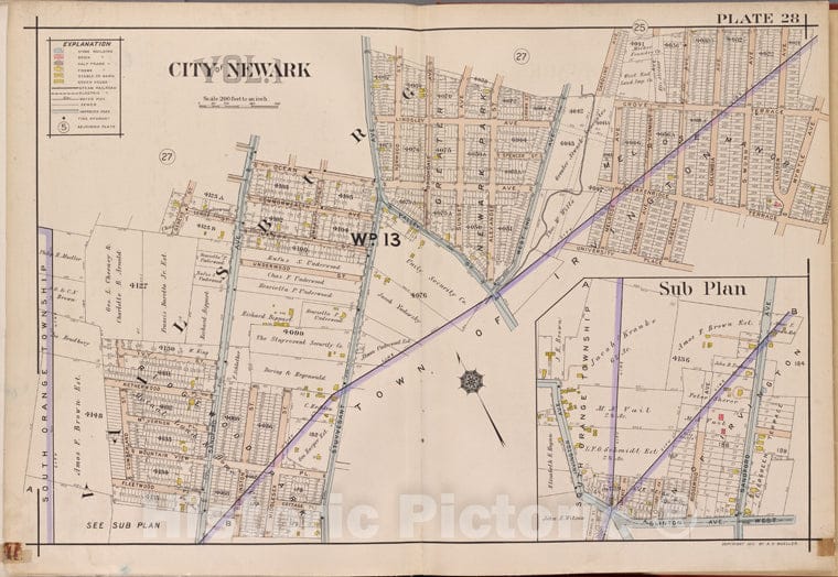 Historic 1911-12 Map - Newark, V. 1, Double Page Plate No. 28 [Map Bounded By Caroline - Newark (N.J. - Vintage Wall Art