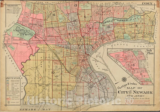 Historic 1911-12 Map - Index Continued - Newark (N.J.)-Atlases Of The United States - Vintage Wall Art