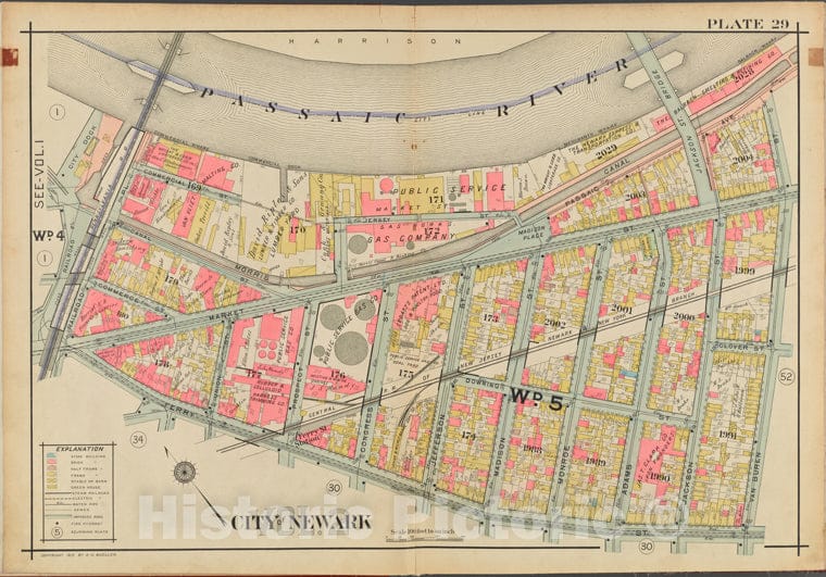 Historic Map - 1911 Newark, New Jersey (N.J.), V. 2, Double Page Plate No. 29 [Passaic River, Van Buren St, Ferry St, Railroad Pl.] - Vintage Wall Art