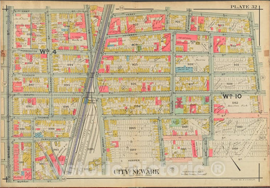 Historic Map - 1911 Newark, New Jersey (N.J.), V. 2, Double Page Plate No. 32 [Camp St, Vesey St, Pacific St, Murray St, Broad St.] - Vintage Wall Art