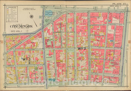 Historic Map - 1911 Newark, New Jersey (N.J.), V. 2, Double Page Plate No. 35 [Market St, Broad St, Court St, Howard St.] - Vintage Wall Art
