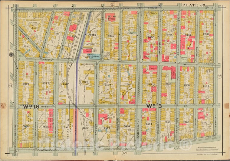 Historic Map - 1911 Newark, New Jersey (N.J.), V. 2, Double Page Plate No. 38 [18Th Ave, Spruce St, Barclay St, Avon Ave, Bergen St.] - Vintage Wall Art