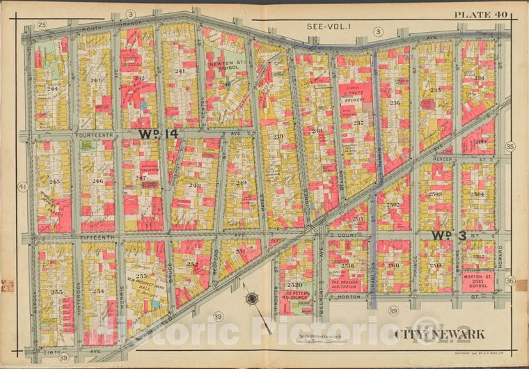 Historic 1911-12 Map - Newark, V. 2, Double Page Plate No. 40 [Map Bounded By South Ave - Newark (N.J. - Vintage Wall Art