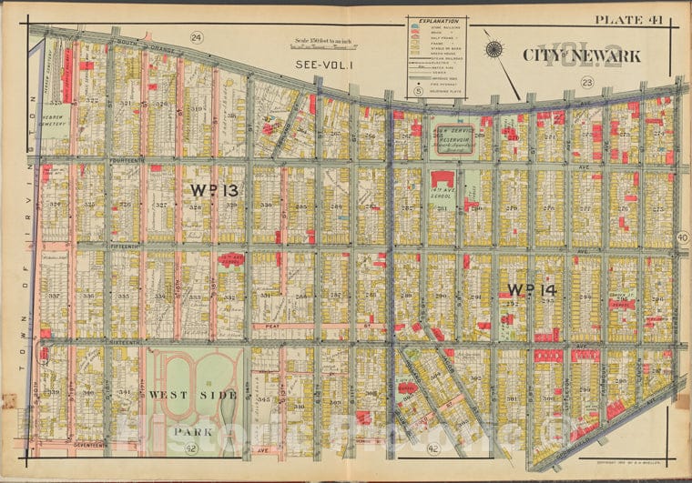 Historic Map - 1911 Newark, New Jersey (N.J.), V. 2, Double Page Plate No. 41 [S. Orange Ave, Bergen St, Springfield Ave, 17Th Ave, S. 20Th St.] - Vintage Wall Art
