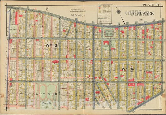 Historic Map - 1911 Newark, New Jersey (N.J.), V. 2, Double Page Plate No. 41 [S. Orange Ave, Bergen St, Springfield Ave, 17Th Ave, S. 20Th St.] - Vintage Wall Art