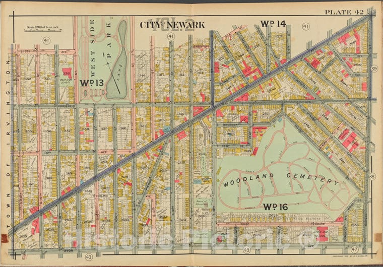 Historic Map - 1911 Newark, New Jersey (N.J.), V. 2, Double Page Plate No. 42 [17Th Ave, Gold St, Bergen St, Avon Ave, S. 20Th St.] - Vintage Wall Art