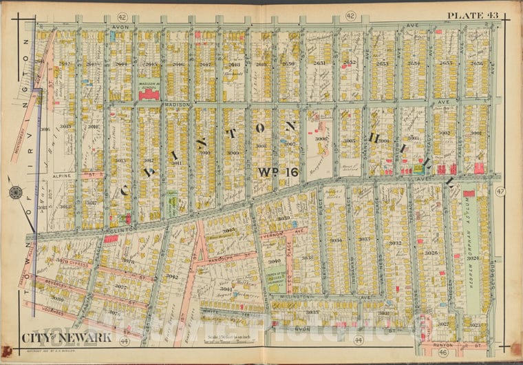 Historic Map - 1911 Newark, New Jersey (N.J.), V. 2, Double Page Plate No. 43 [Avon Ave, Seymour Ave, Runyon St, Montgomery Ave.] - Vintage Wall Art