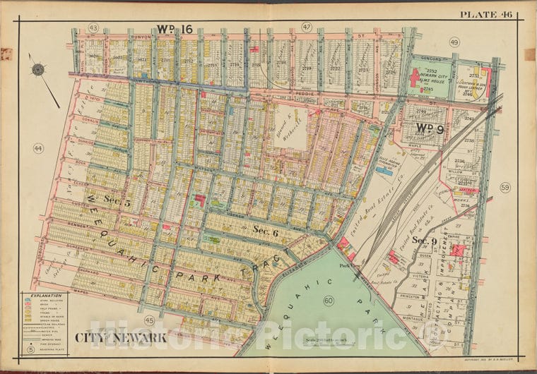 Historic Map - 1911 Newark, New Jersey (N.J.), V. 2, Double Page Plate No. 46 [Runyon St, Frelinghuysen Ave, Lehigh Ave, Mapes Ave.] - Vintage Wall Art