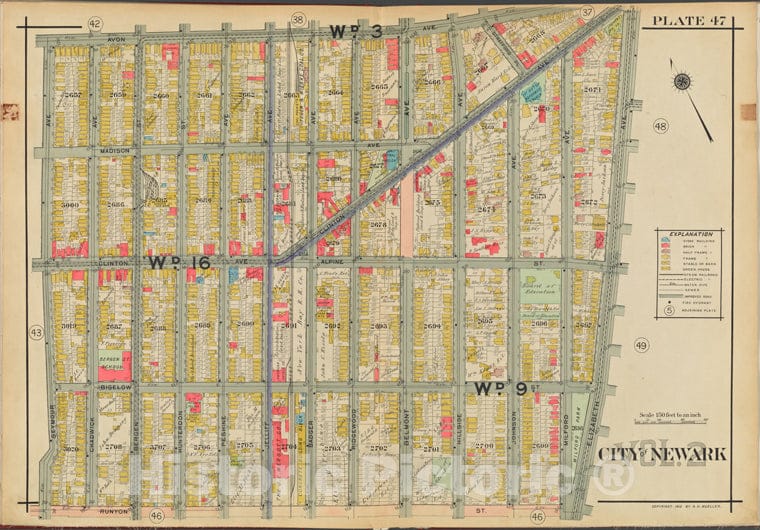 Historic Map - 1911 Newark, New Jersey (N.J.), V. 2, Double Page Plate No. 47 [Avon Ave, Elizabeth Ave, Runyon St, Seymour Ave.] - Vintage Wall Art