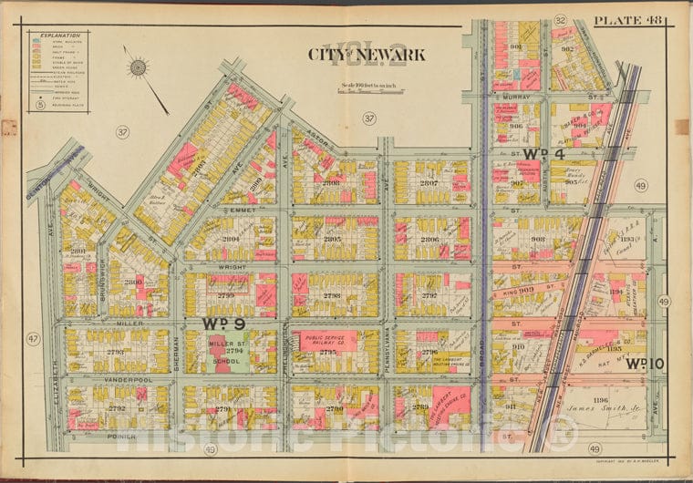 Historic Map - 1911 Newark, New Jersey (N.J.), V. 2, Double Page Plate No. 48 [Astor St, Avenue A, Poinier St, Elizabeth Ave.] - Vintage Wall Art