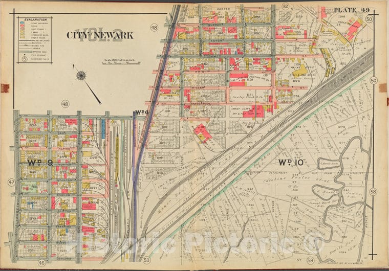 Historic Map - 1911 Newark, New Jersey, Harper St, Concord St, Elizabeth Ave. - Vintage Wall Art