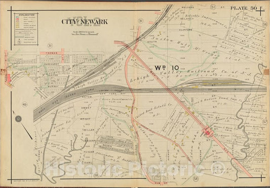 Historic Map - 1911 Newark, New Jersey (N.J.), V. 2, Double Page Plate No. 50 [Thomas St, Avenue L, Alpine St, Avenue E, Avenue D] - Vintage Wall Art