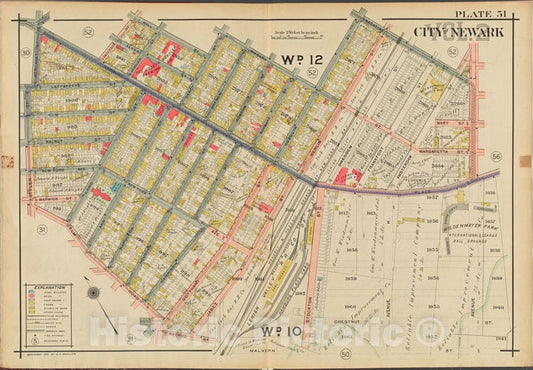 Historic Map - 1911 Newark, New Jersey (N.J.), V. 2, Double Page Plate No. 51 [Niagara St, Magazine St, Avenue L, Malvern St, Elm Rd, Tyler St.] - Vintage Wall Art