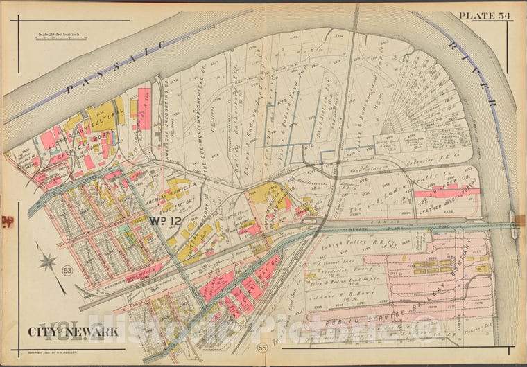 Historic Map - 1911 Newark, New Jersey (N.J.), V. 2, Double Page Plate No. 54 [Passaic River, Ferry St, Catherine St, Cornelia St.] - Vintage Wall Art