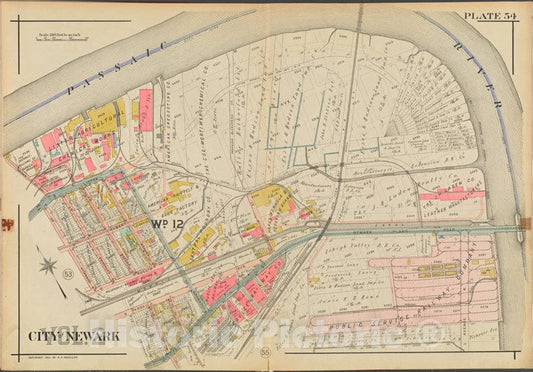 Historic Map - 1911 Newark, New Jersey (N.J.), V. 2, Double Page Plate No. 54 [Passaic River, Ferry St, Catherine St, Cornelia St.] - Vintage Wall Art