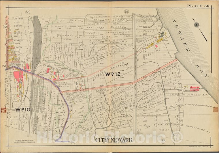 Historic 1911-12 Map - Newark, V. 2, Double Page Plate No. 56 [Map Bounded By Newark Bay, Clifford St, Avenue I] - Newark (N.J. - Vintage Wall Art