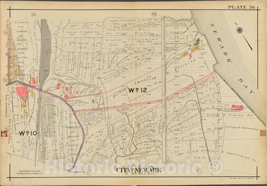 Historic 1911-12 Map - Newark, V. 2, Double Page Plate No. 56 [Map Bounded By Newark Bay, Clifford St, Avenue I] - Newark (N.J. - Vintage Wall Art