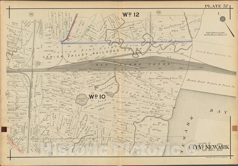 Historic Map - 1911 Newark, New Jersey (N.J.), V. 2, Double Page Plate No. 57 [Clifford St, Newark Bay, Stanton St, Avenue L] - Vintage Wall Art