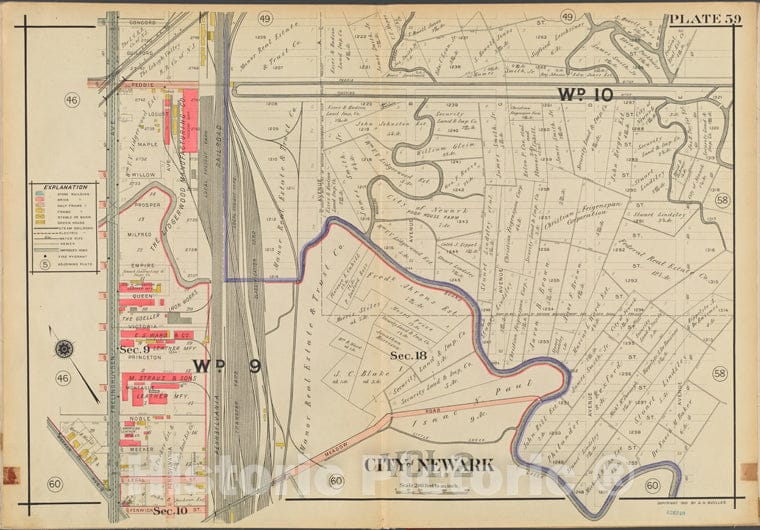 Historic Map - 1911 Newark, New Jersey (N.J.), V. 2, Double Page Plate No. 59 [Concord St, Avenue E, Fenwick St, Frelinghuysen Ave.] - Vintage Wall Art