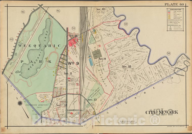 Historic 1911-12 Map - Newark, V. 2, Double Page Plate No. 60 [Map City Of Newark] - Newark (N.J. - Vintage Wall Art