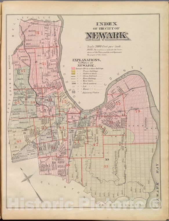 Historic 1881 Map - Index Of The City Of Newark - Vintage Wall Art
