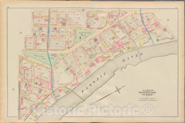Historic 1881 Map - Essex County, Left Page Plate: [Map Bounded By Plane St, Passai - Vintage Wall Art