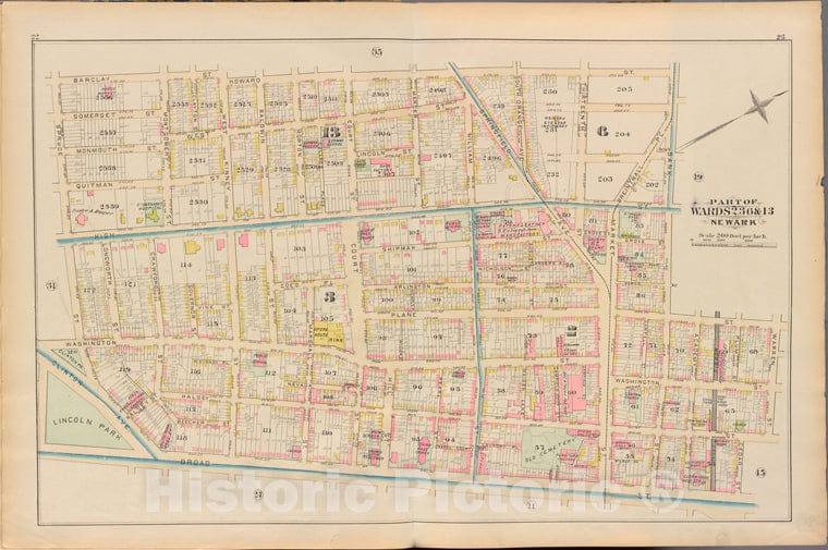 Historic 1881 Map - Essex County, Left Page Plate: [Map Bounded By Barclay St, Howa - Vintage Wall Art