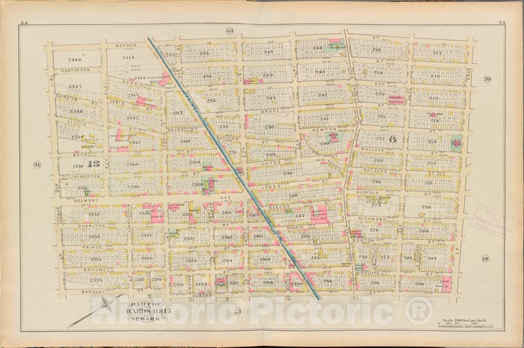 Historic 1881 Map - Essex County, Left Page Plate: [Map Bounded By Bergen St, 15Th - Vintage Wall Art