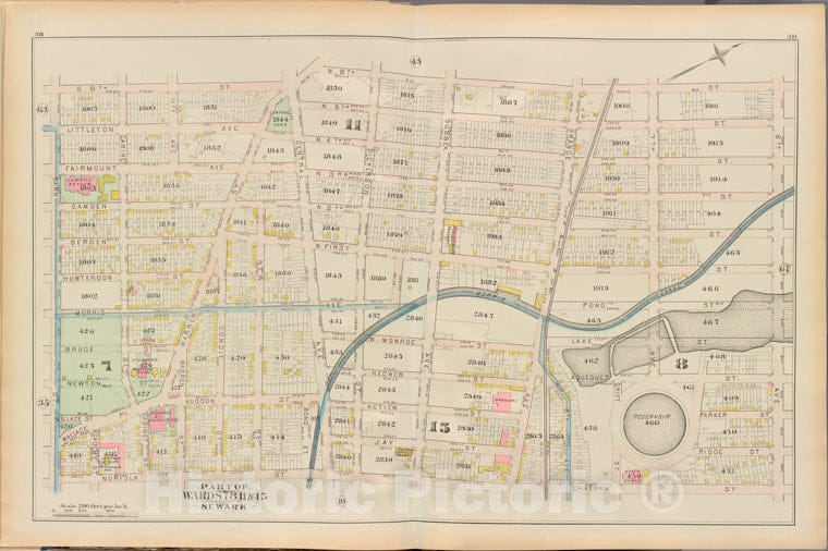 Historic 1881 Map - Essex County, Left Page Plate: [Map Bounded By N. 6Th St, Dicke - Vintage Wall Art