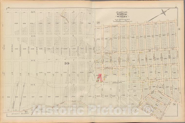 Historic 1881 Map - Essex County, Left Page Plate: [Map Bounded By Avenue D, Thomas - Vintage Wall Art