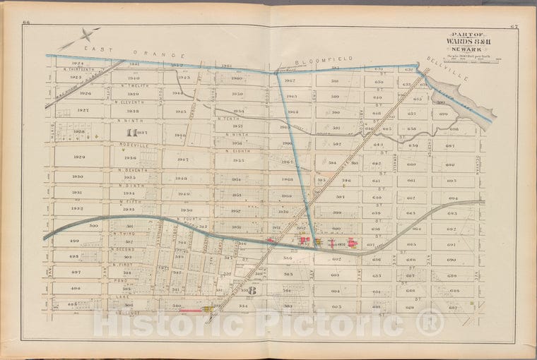 Historic 1881 Map - Essex County, Left Page Plate: [Map Bounded By N. 13Th St, 2Nd - Vintage Wall Art