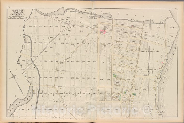 Historic 1881 Map - Essex County, Left Page Plate: [Map Bounded By Sylvan Ave, Chat - Vintage Wall Art