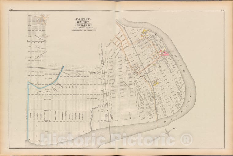 Historic 1881 Map - Essex County, Left Page Plate: [Map Bounded By Avenue H, Market - Vintage Wall Art