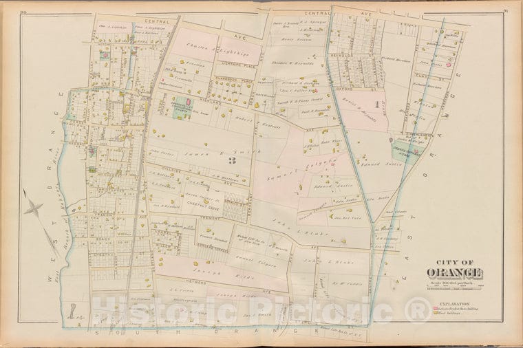 Historic 1881 Map - Essex County, Left Page Plate: [Map Bounded By Central Ave, Ess - Vintage Wall Art