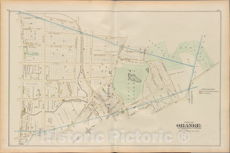 Historic 1881 Map - Essex County, Left Page Plate: [Map Bounded By Spring St, Stand - Vintage Wall Art